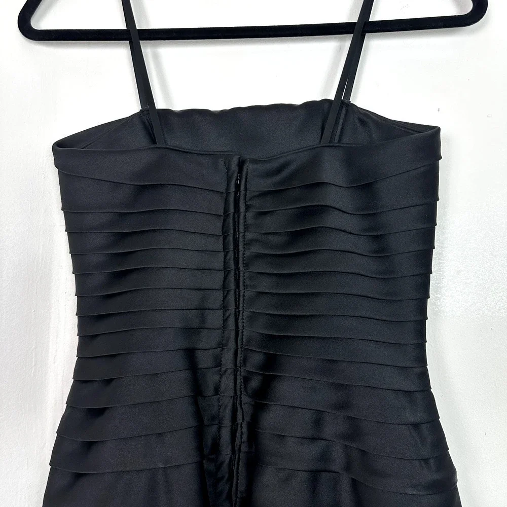 Cache Womens Black Spaghetti Strap Mini A-Line Dress Tiered Cocktail Prom Size 4